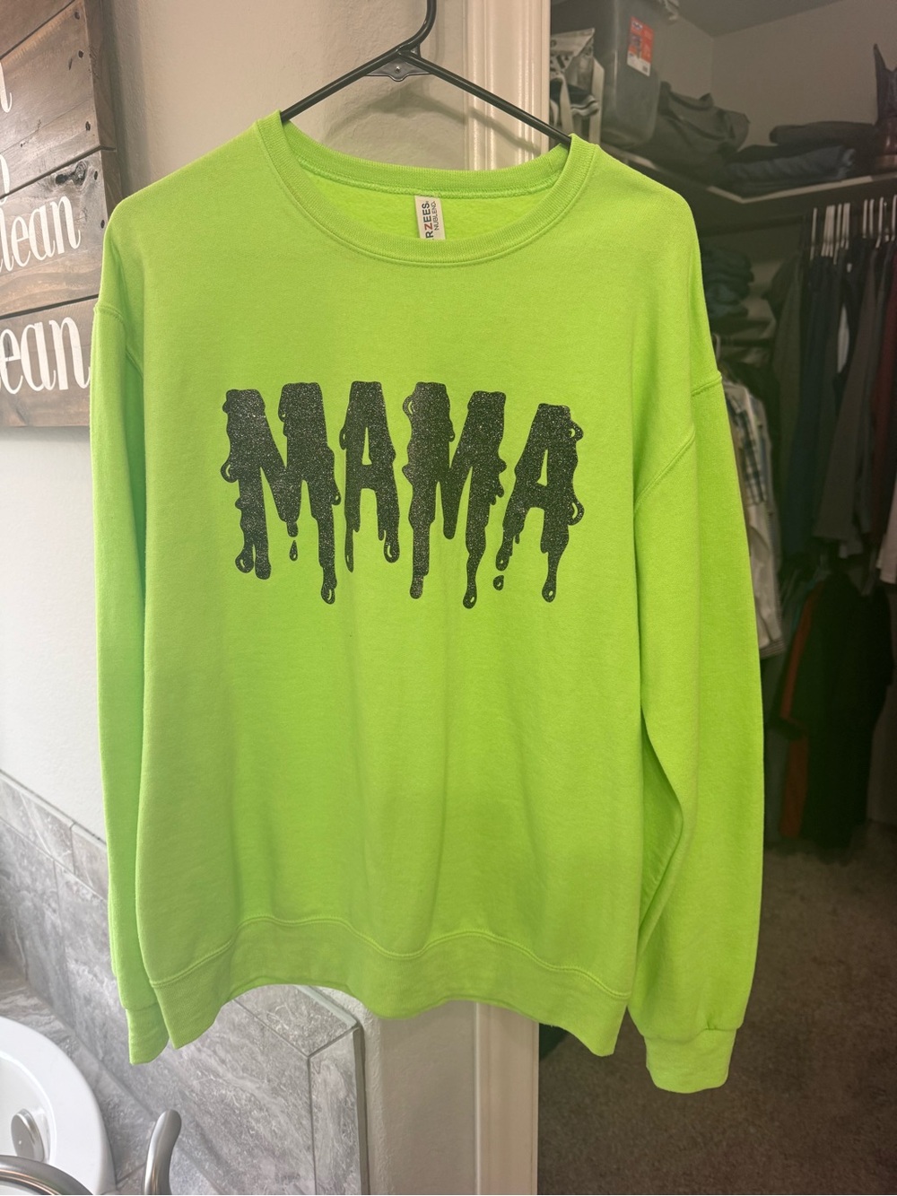 Sweetees Neon Green 'MAMA' Graphic Crewneck Sweatshirt